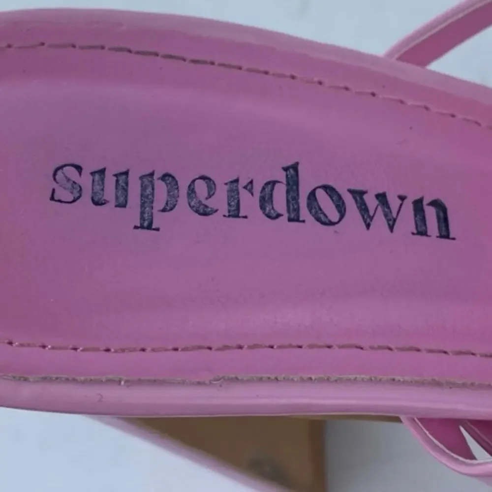 Superdown Sofia Pink Strappy Leather Slip On Square Toe High Heels Sandals Sz 7